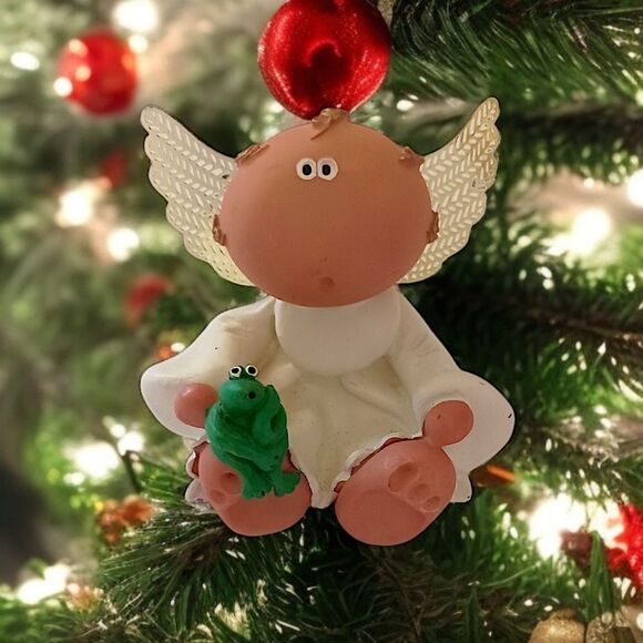 Kirks Kritters Angel Cheeks Figure Frog Russ Berrie 2001 Vintage Cherub Wings - Picture 16 of 16